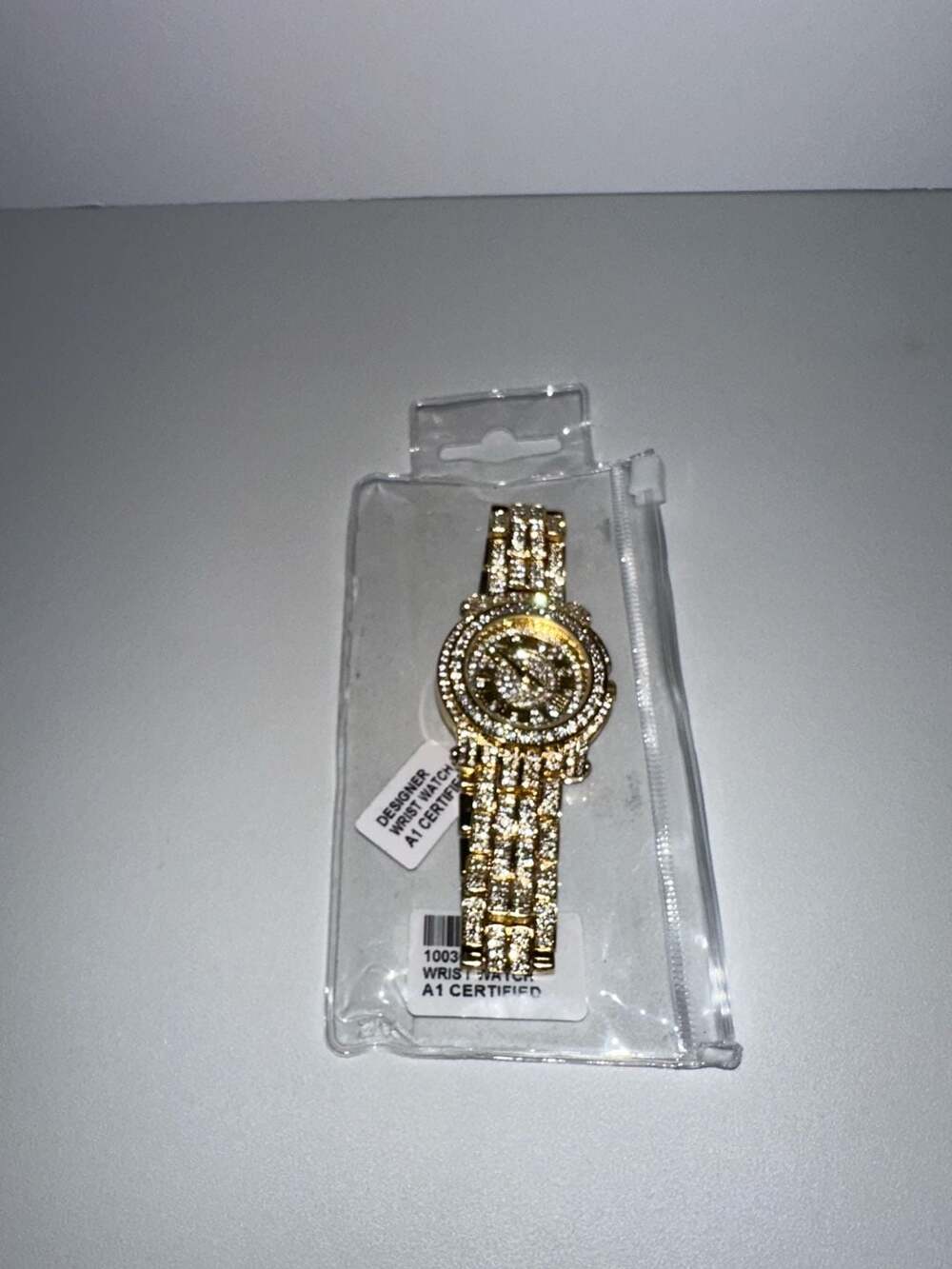 Ice Star Gold Tone Iced Out Rhinestone Roman Numeral Quartz Watch
